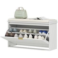 HOMCOM Entryway Bench with Padded Seat and Flip-Drawers, Holds up to 265lbs, Shoe Storage Bench for 8 Pairs of Shoes, White