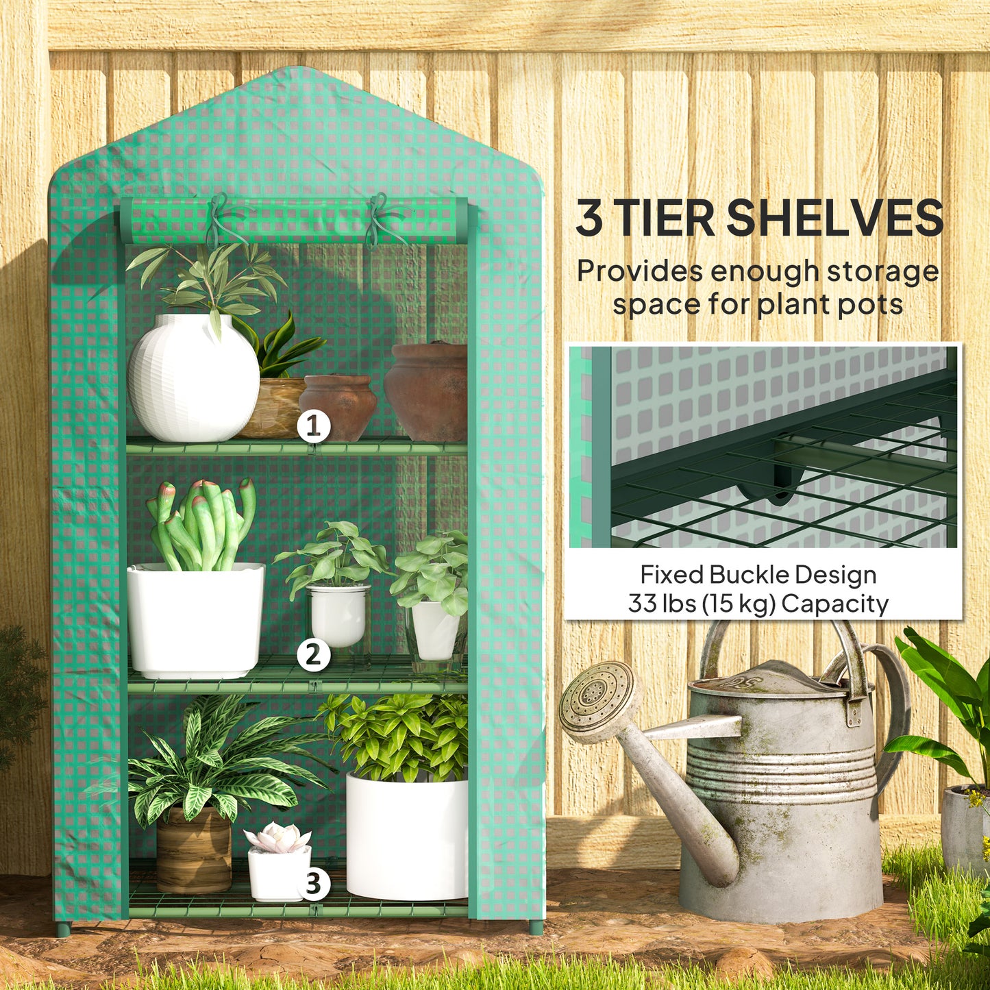 Outsunny 56" x 56" Walk-in Greenhouse Outdoor, Portable Gardening Plant Hot House with 2-Tier Shelf, Green