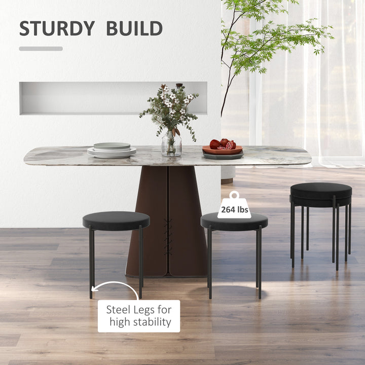 HOMCOM Backless Round Dining Chairs, Modern Stacking Stools Set of 4, Kitchen Chairs with Metal Legs, Black