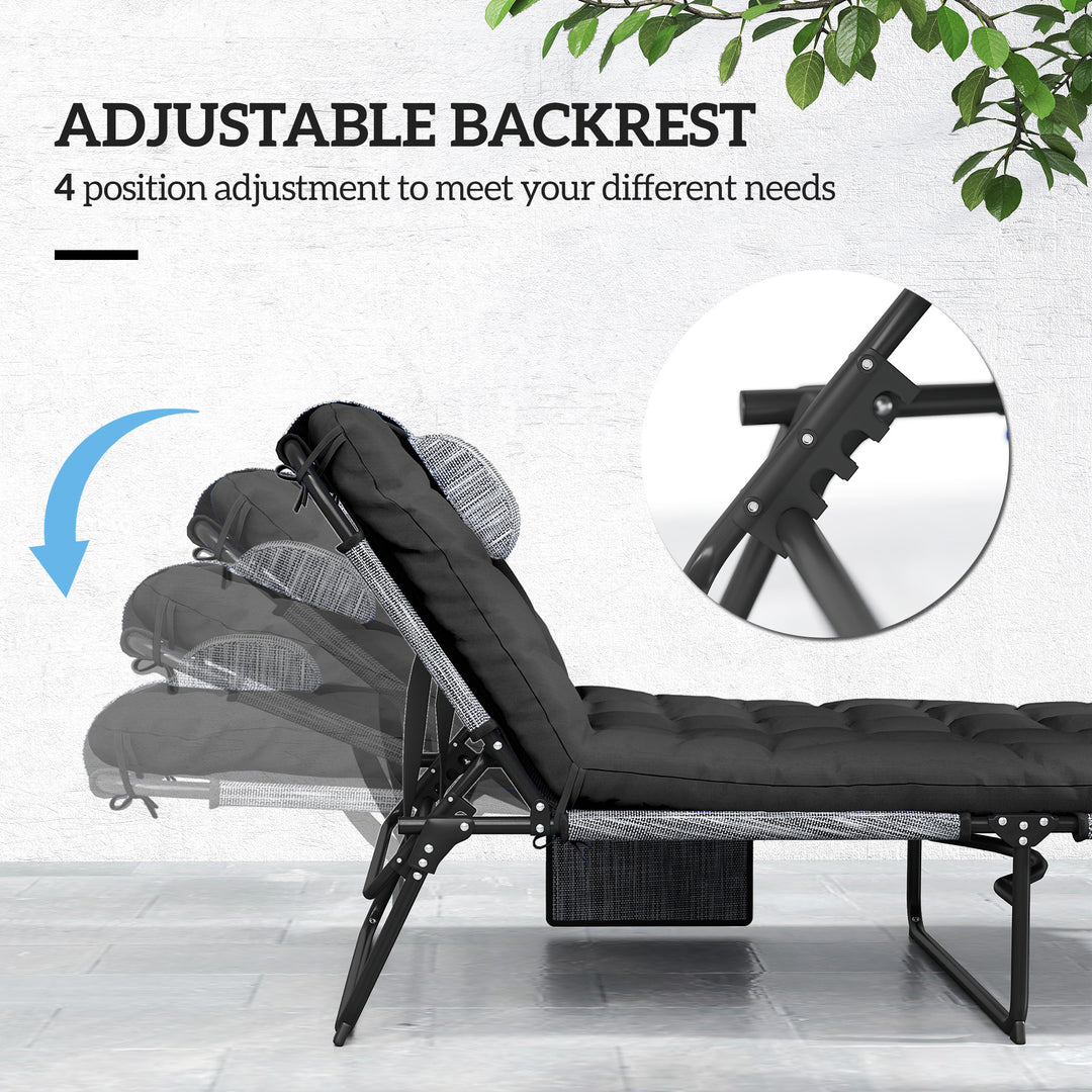 Outsunny Folding Lounge Chair with 4-level Reclining Back & Cushion, Beige