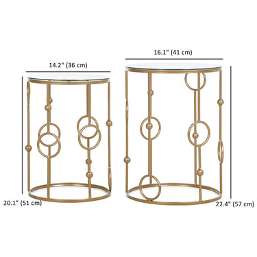HOMCOM Round Coffee Tables Set of 2, Gold Nesting Side End Tables with Tempered Glass Top, Steel Frame for Living Room