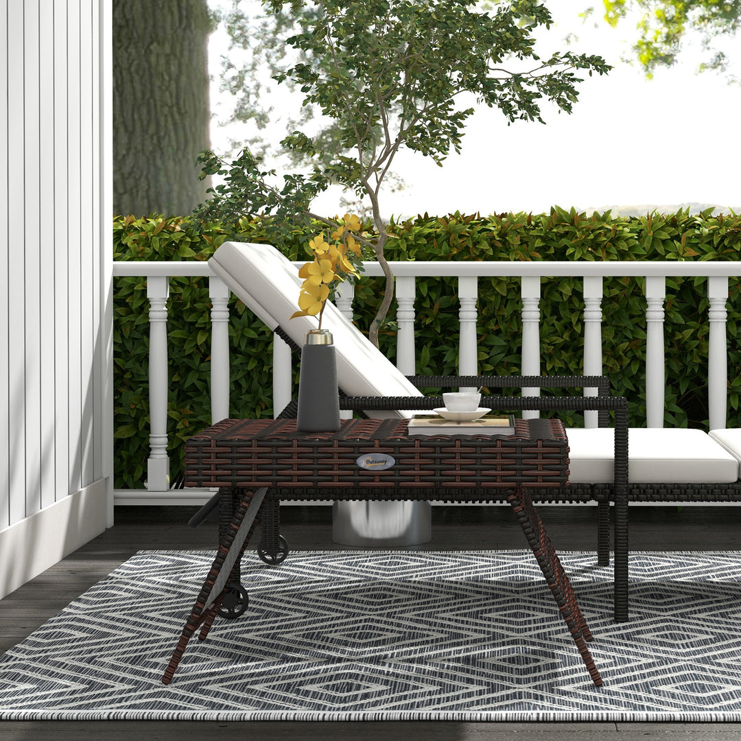 Outsunny Outdoor Rattan Foldable End Table, Metal Frame Patio Wicker Table, Coffee Table Side Table for Poolside, Lawn, Garden, Mixed Grey