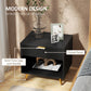 HOMCOM Nightstand with Fluted Panel, Bedside Table with Drawer and Open Compartment, Modern Night Table for Bedroom, Black