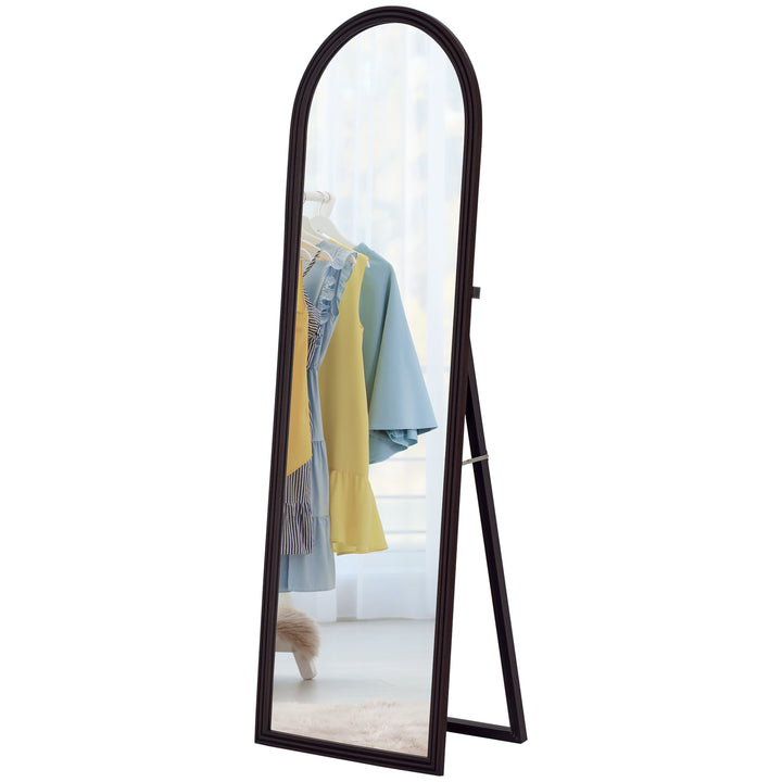 HOMCOM 64" x 21" Full Length Mirror, Free Standing, Leaning or Wall, Arched Full Body Mirror with Faux Stone Frame, Beige