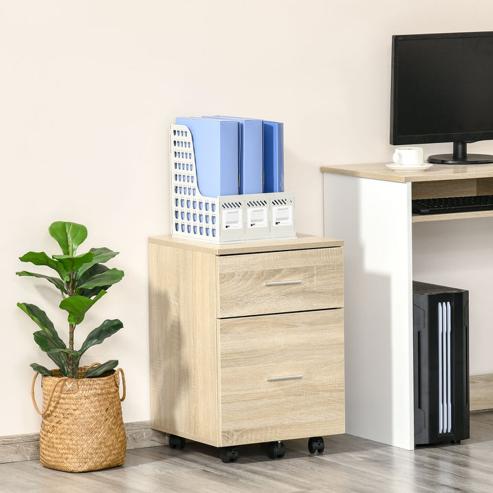 Vinsetto Mobile Filing Cabinet, Vertical File Cabinet with 2 Drawers, Wheels, for Letter or A4 File, Natural