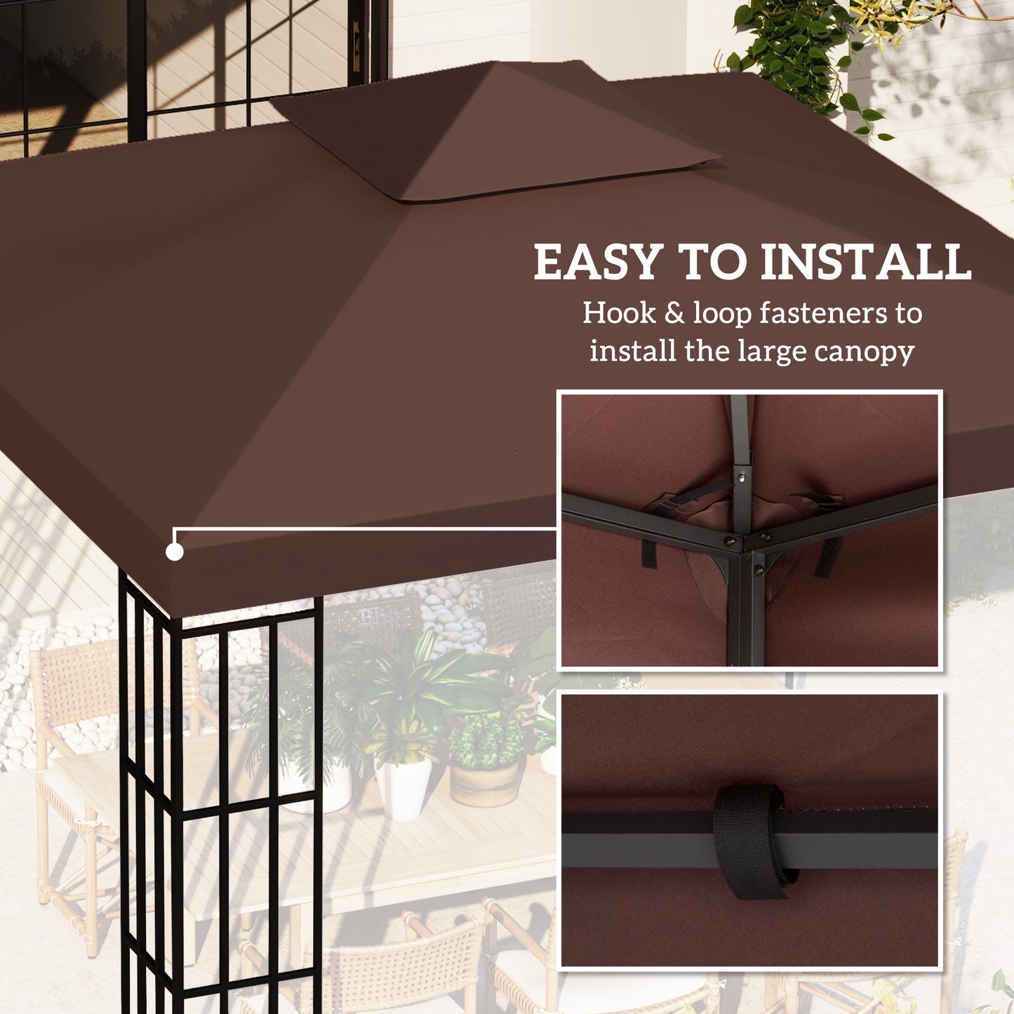 Outsunny 10' x 10' Square 2-Tier Gazebo Canopy Replacement Top Cover Outdoor Garden Sun Shade, Charcoal Grey