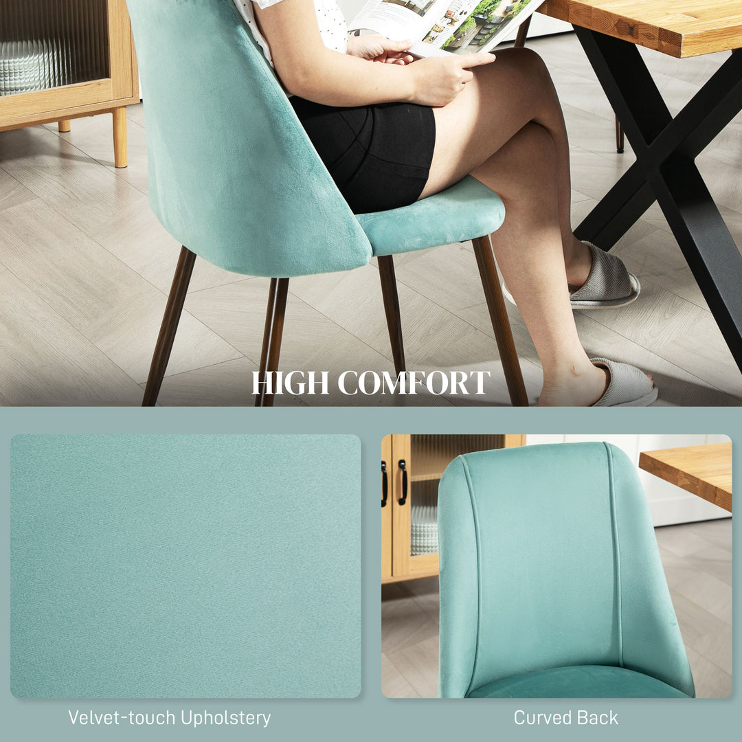 HOMCOM Upholstered Dining Chairs Set of 6, Velvet Accent Chair with Back and Wood-grain Steel Leg for Kitchen, Grey