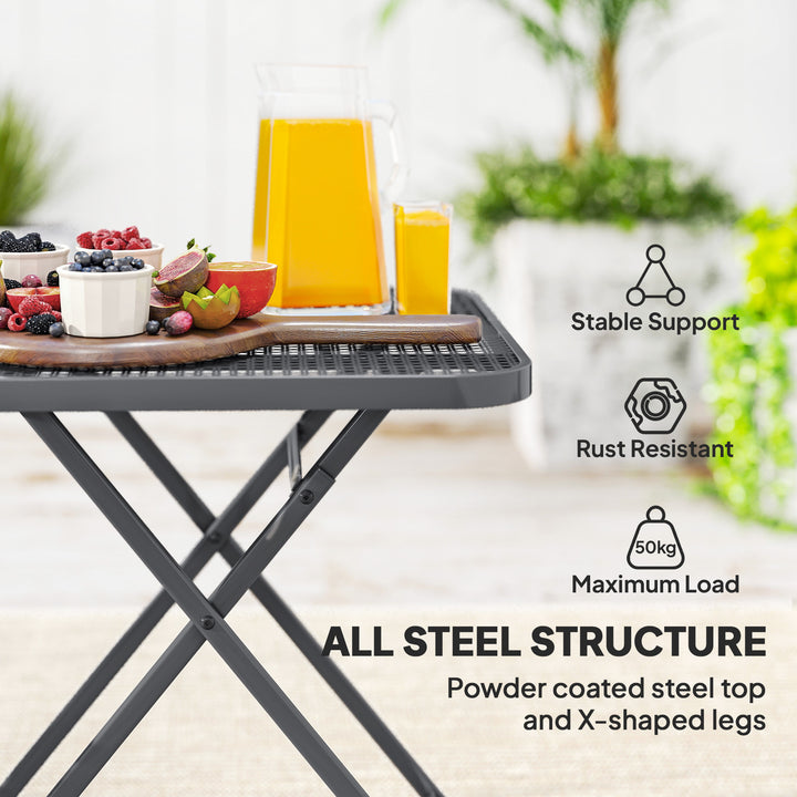 Outsunny 27.5" Square Outdoor Patio Table, Outdoor Folding Table with Grid Rattan-Like Top for Camping, Picnic, Black