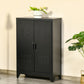 HOMCOM Metal Storage Cabinet, Industrial Sideboard Buffet Cabinet with 2 Louvered Doors, Adjustable Shelves, Grey