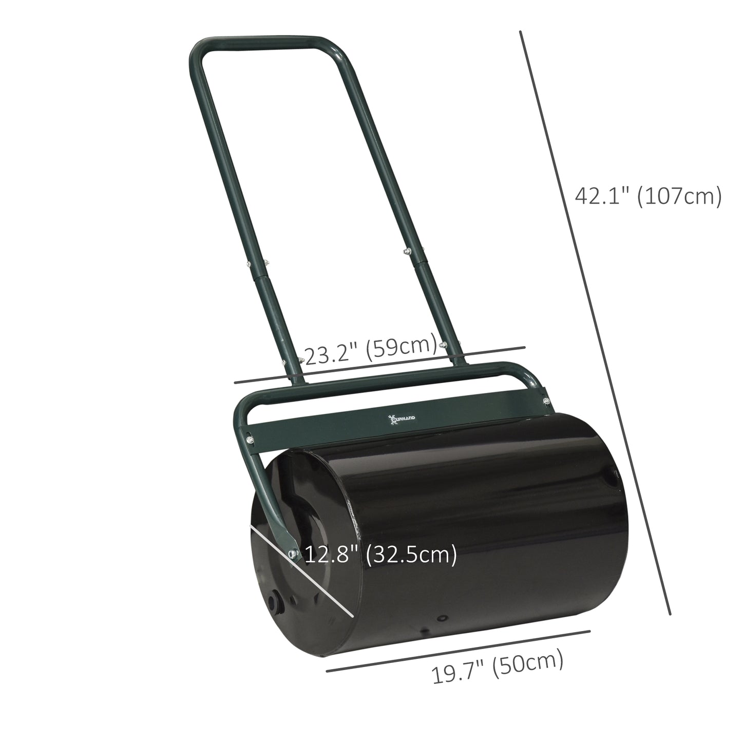 Outsunny Heavy Duty Lawn Roller, 20" Push/Tow Behind Sod Roller, Grass Flattener Filled with 11gal Water/136lbs Sand, Black