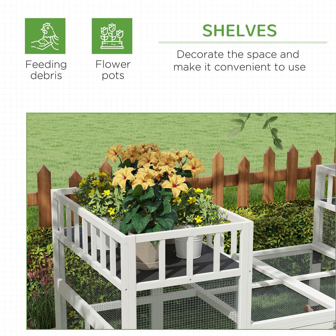 PawHut 7.3' x 3.6' Wooden Chicken Coop Combinable Design with Storage Shelf for 2-4 Chickens, Ducks, Goose, Rabbits, White