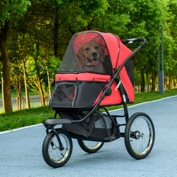 PawHut 3 Big Wheels Pet Stroller for Small, Medium Dogs, Cat Stroller Travel Folding Carrier with Adjustable Canopy, Red