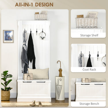 HOMCOM 3-In-1 Hall Tree with Coat Rack, Shoe Storage and Bench Seat, Entryway Bench with 4 Hooks for Hallway, Living Room
