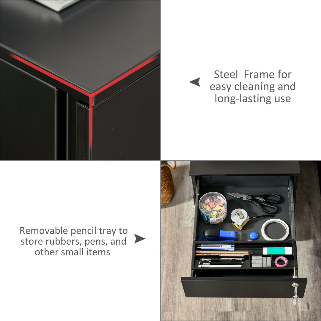 Vinsetto Lockable File Cabinet, Steel Filing Cabinet on Wheels for Legal, A4, Letter Size, with Pencil Tray for Home Office