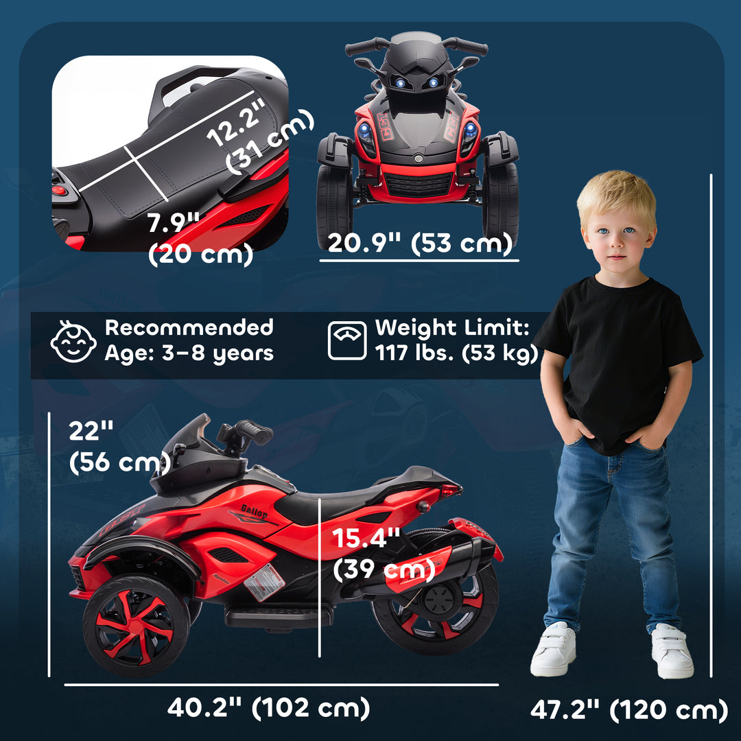 Qaba 12V Kids ATV with Suspension Wheels, Soft Start, LED Lights, Music, Red