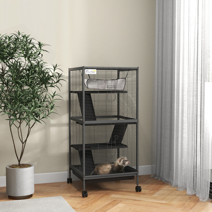 PawHut 4-Tier Rolling Small Animal Cage, Deluxe Guinea Pig Cage, Ferret Cage for Mink Chinchilla Kitten Rabbit