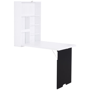 HOMCOM Wall Mounted Table Fold Out Convertible Desk, Multi-Functional Space Saving Computer Desk with Writing Floating Board for Students, White and Black