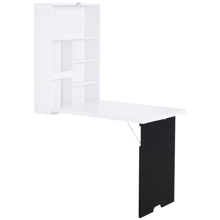 HOMCOM Wall Mounted Table Fold Out Convertible Desk, Multi-Functional Space Saving Computer Desk with Writing Floating Board for Students, White and Black
