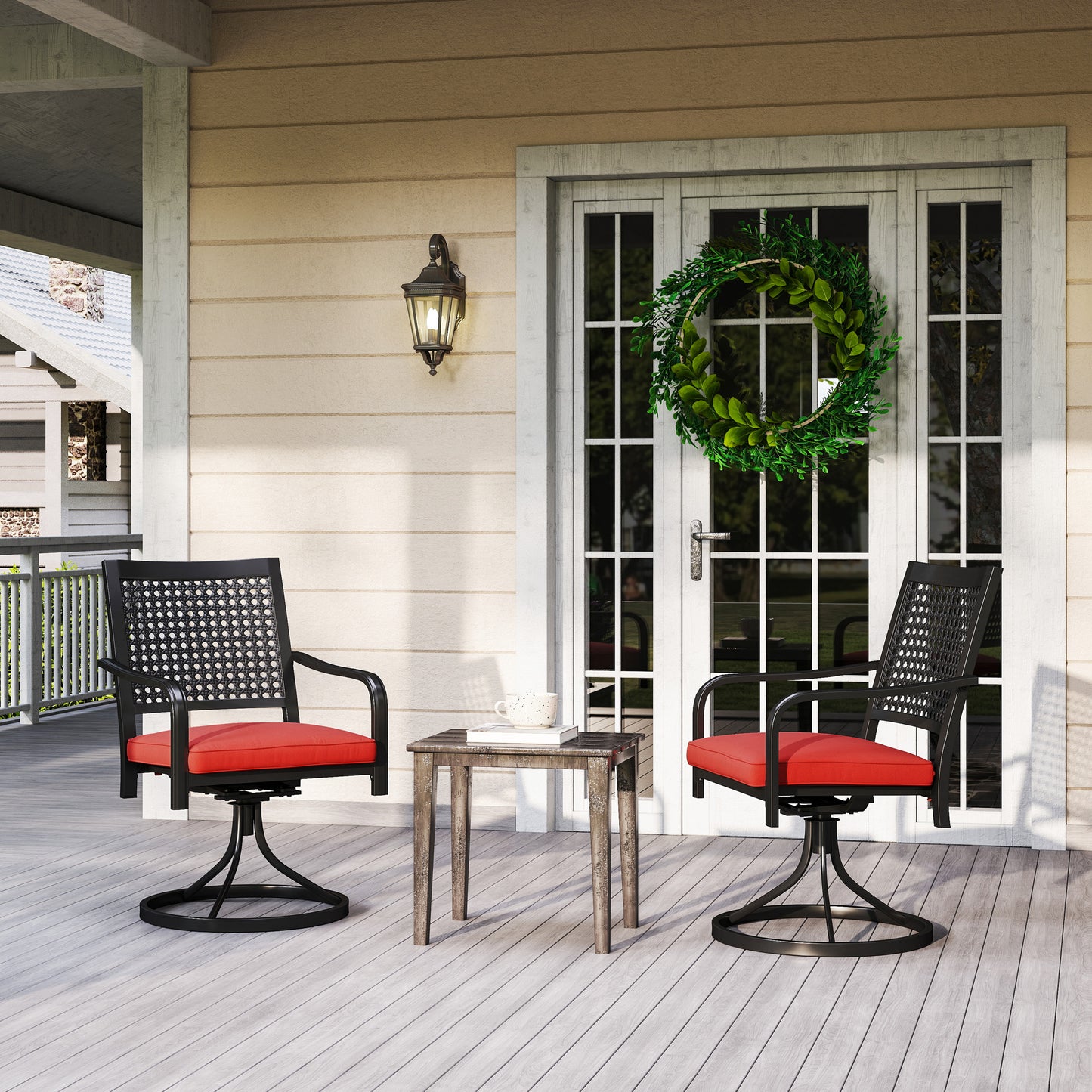 Outsunny 2 Pieces Patio Swivel Chairs with Cushion, Outdoor Swivel Rocker with Curved Armrests, Backrest for Garden, Balcony, Porch, Navy Blue