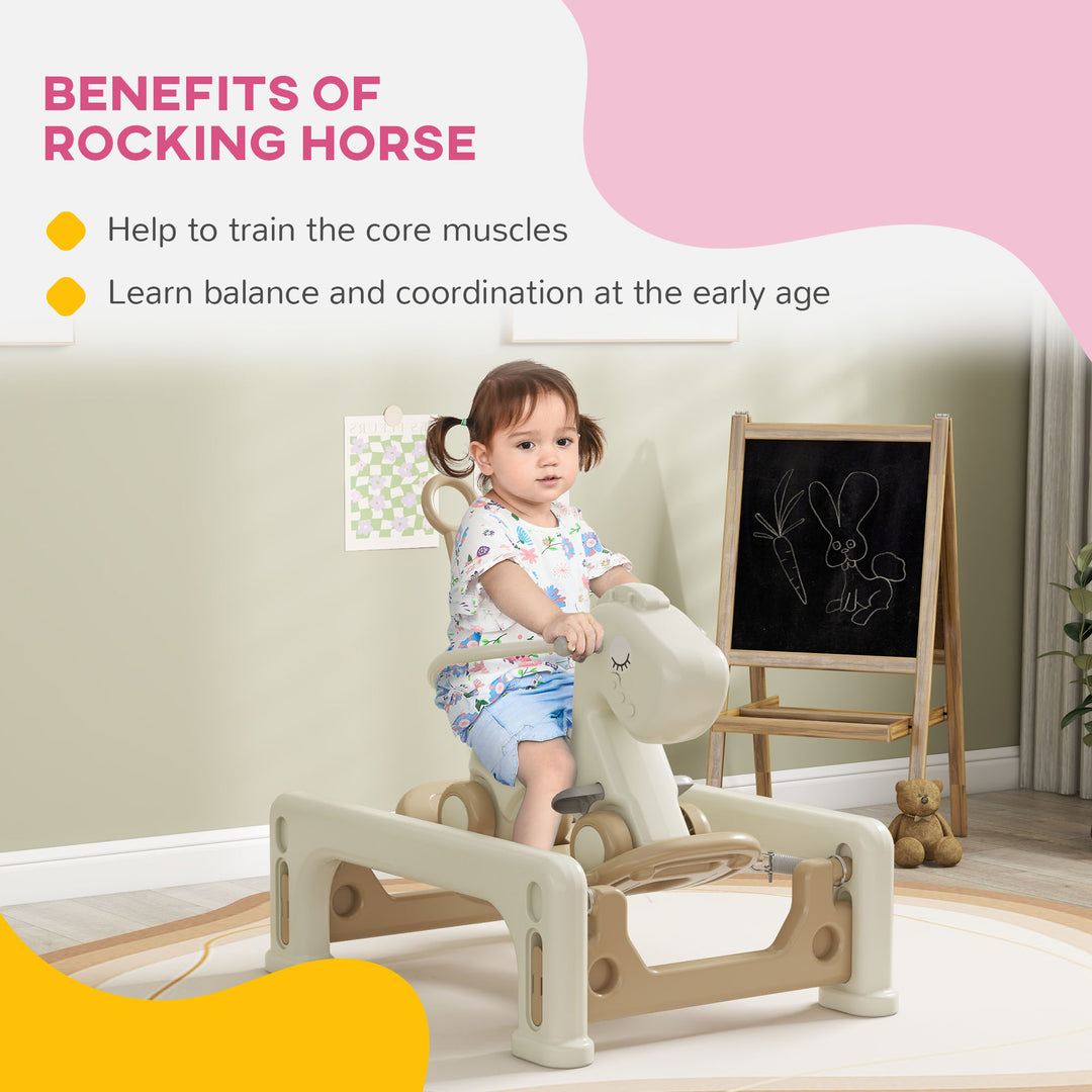 Qaba 5 in 1 Rocking Horse for Toddlers 1-6 Years with Balance Board, Push Handle, 4 Smooth Wheels