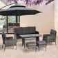 Outsunny 6 Piece Patio Furniture Set with Patio Chairs, Ottomans, Sofa, Glass Top Table and Cushions, Wicker Rattan Outdoor Furniture Set for Backyard, Porch, Grey