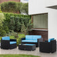 Outsunny 4 Pieces Wicker Patio Furniture Set with Thick Cushions, Outdoor PE Rattan Conversation Sofa Set with Glass Top Table & Extra Wide Seat, Sky Blue
