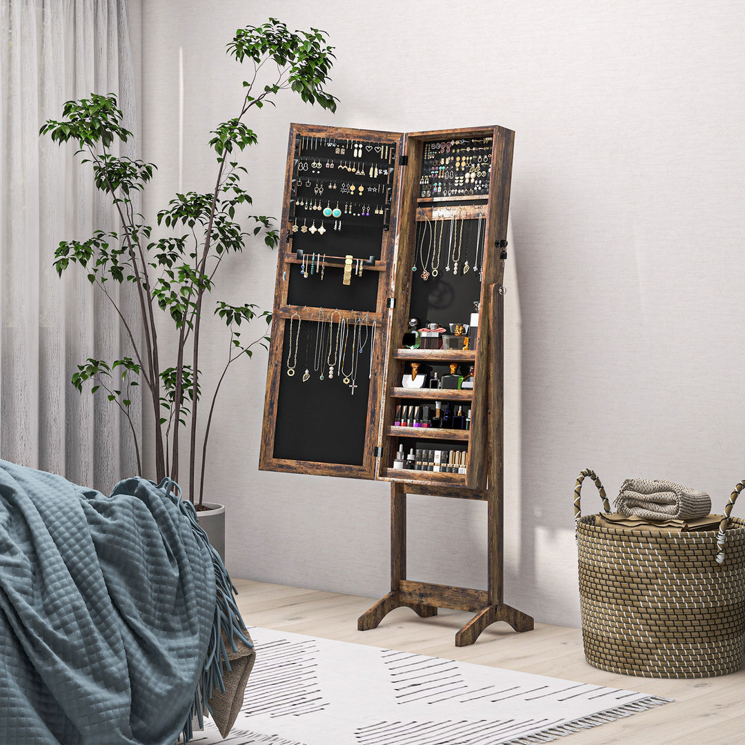 HOMCOM Mirror Jewelry Cabinet Armoire, Lockable Jewelry Organizer with Full-Length Mirror, 3 Angle Adjustable, Grey