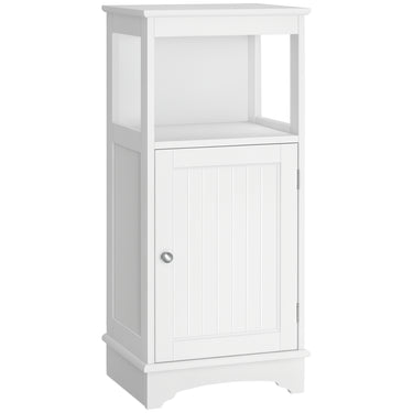kleankin Modern Bathroom Floor Cabinet with Open Shelf, Freestanding Storage Organizer Unit with Single Door for Home Office, Living Room, White