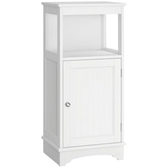 kleankin Modern Bathroom Floor Cabinet with Open Shelf, Freestanding Storage Organizer Unit with Single Door for Home Office, Living Room, White