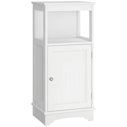 kleankin Modern Bathroom Floor Cabinet with Open Shelf, Freestanding Storage Organizer Unit with Single Door for Home Office, Living Room, White