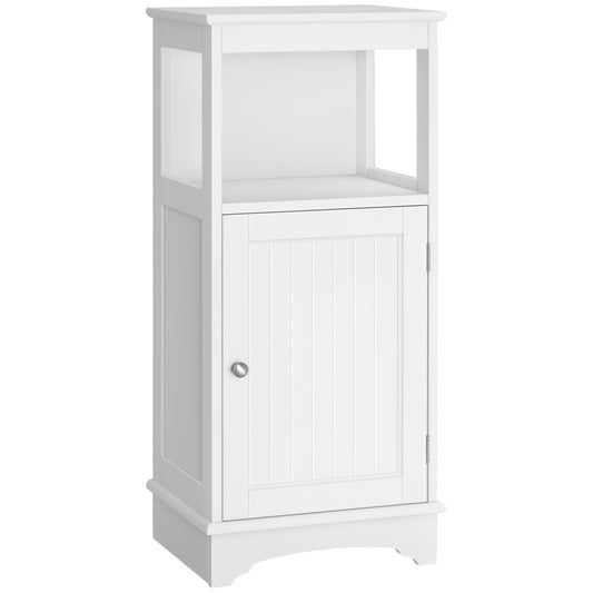 kleankin Modern Bathroom Floor Cabinet with Open Shelf, Freestanding Storage Organizer Unit with Single Door for Home Office, Living Room, White