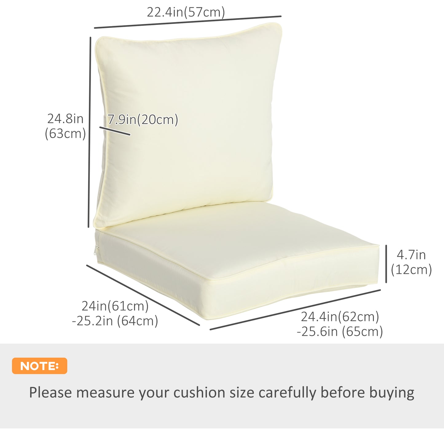 Outsunny Patio Chair Cushions, Thick Deep Seat Outdoor Seat Cushion with Back Cushion, Light Green