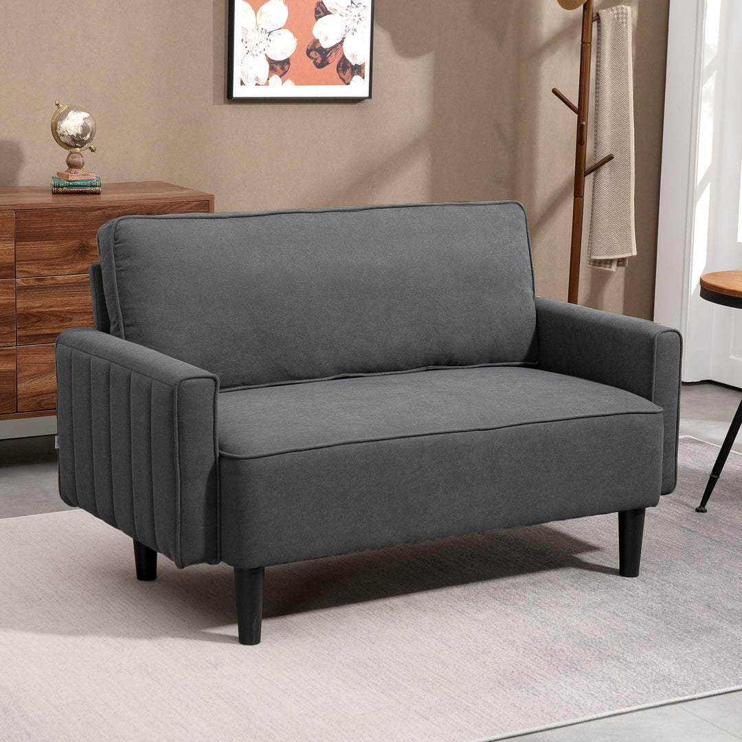 HOMCOM Loveseat Sofa, Linen 2 Seater Sofa Couch with Thick Padded Seat & Backrest for Living Room, Home Office, Dark Grey