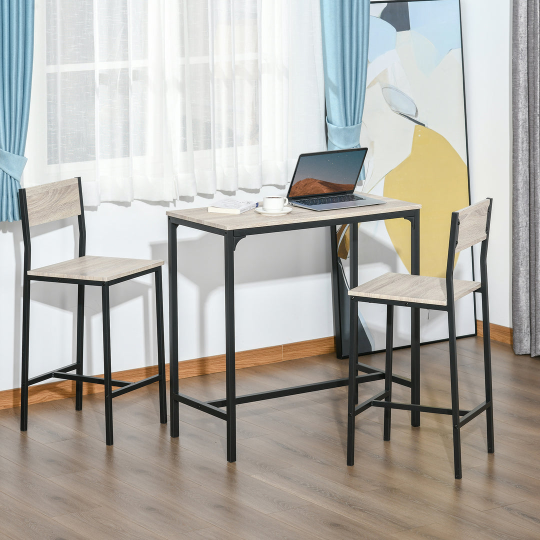HOMCOM Industrial Bar Table Set Counter Height 3 Piece and 2 High Back Stools Set Dining Table Set for Small Space in the Dining Room
