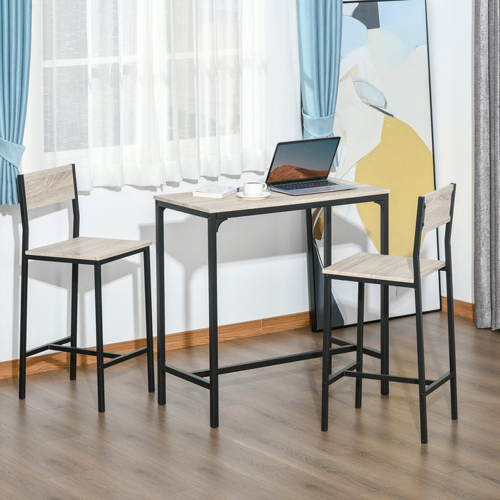 HOMCOM Industrial Bar Table Set Counter Height 3 Piece and 2 High Back Stools Set Dining Table Set for Small Space in the Dining Room