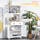 HOMCOM Coastal Style Kitchen Buffet and Hutch Wooden Storage Cabinet with Framed Glass Door  Drawers Microwave Space for Dining Room  Living Room  White