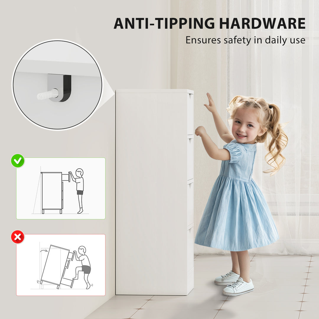 HOMCOM 4-Drawer Bathroom Cabinet, Freestanding Narrow Storage Cabinet with Groove Handles for Small Spaces, White