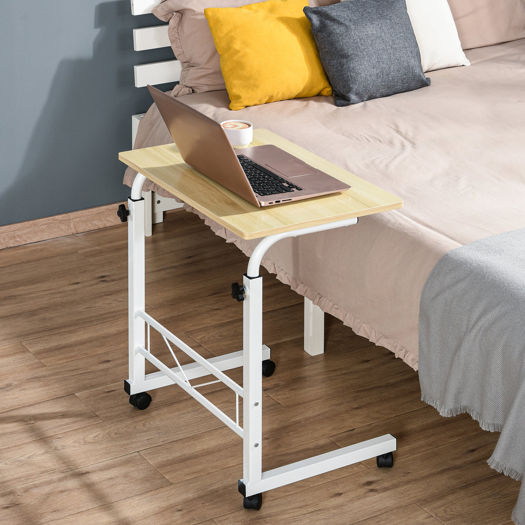 HOMCOM Mobile Standing Desk with Adjustable Height, 23.5 inch Stand Up Desk with Wheels, Natural Wood