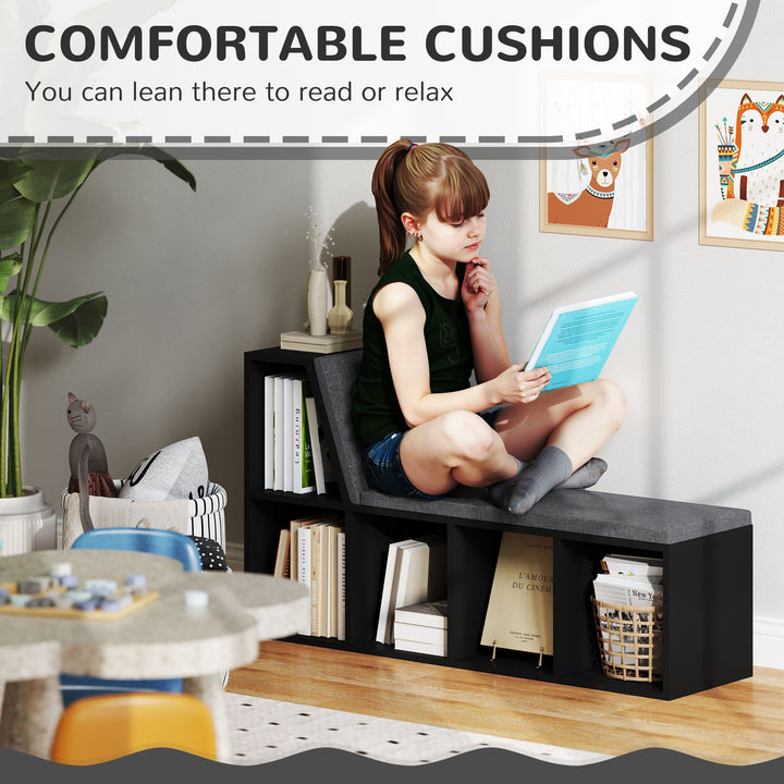 HOMCOM Multi-Purpose Bookshelf with 5 Cubes, 5-Cubby Bookcase with Cushioned Reading Nook and Storage Shelves, Grey
