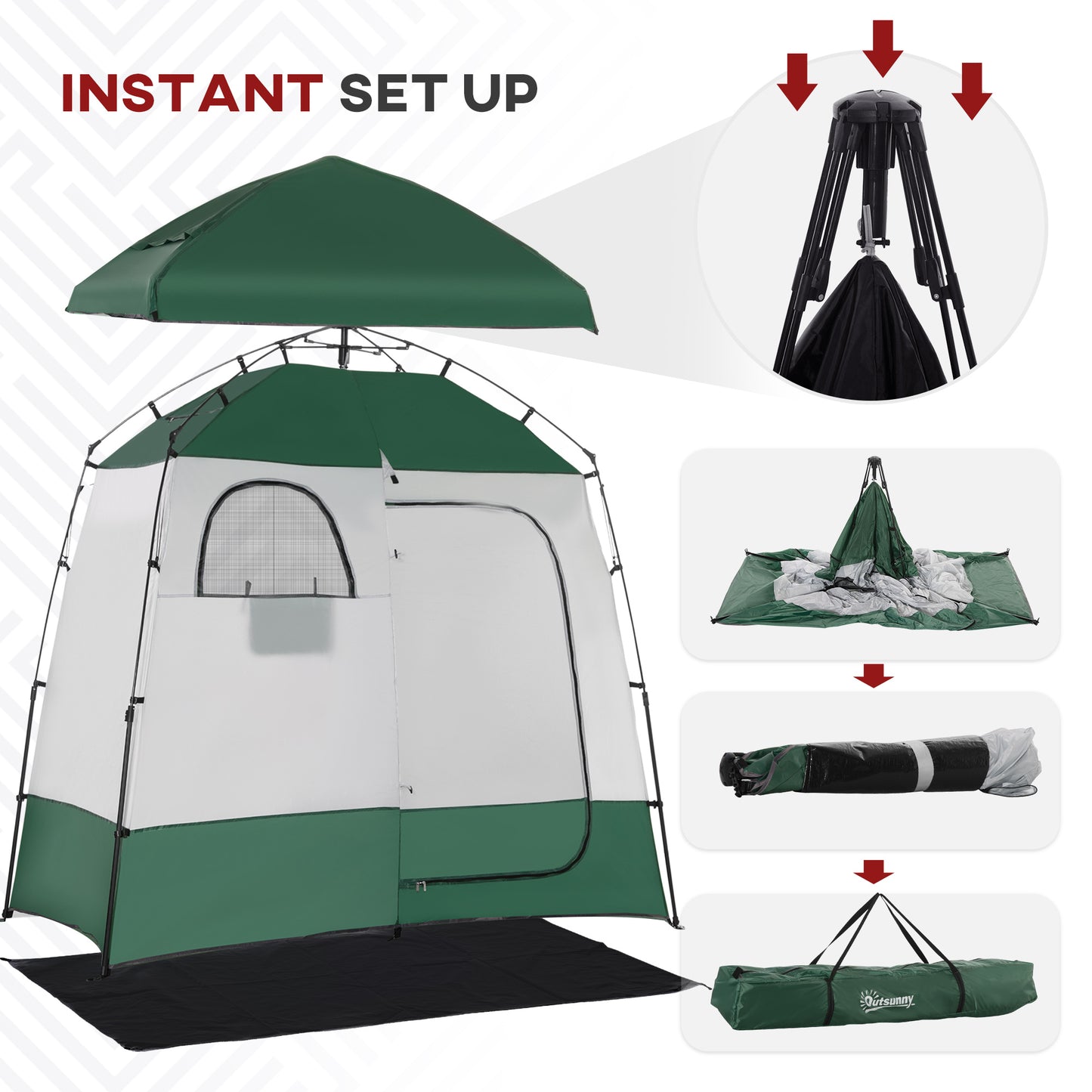 Outsunny Outdoor Portable Pop Up Shower Tent Changing Tent Privacy Enclosure with 2 Rooms, Shower Bag, Floor for Camping, Black
