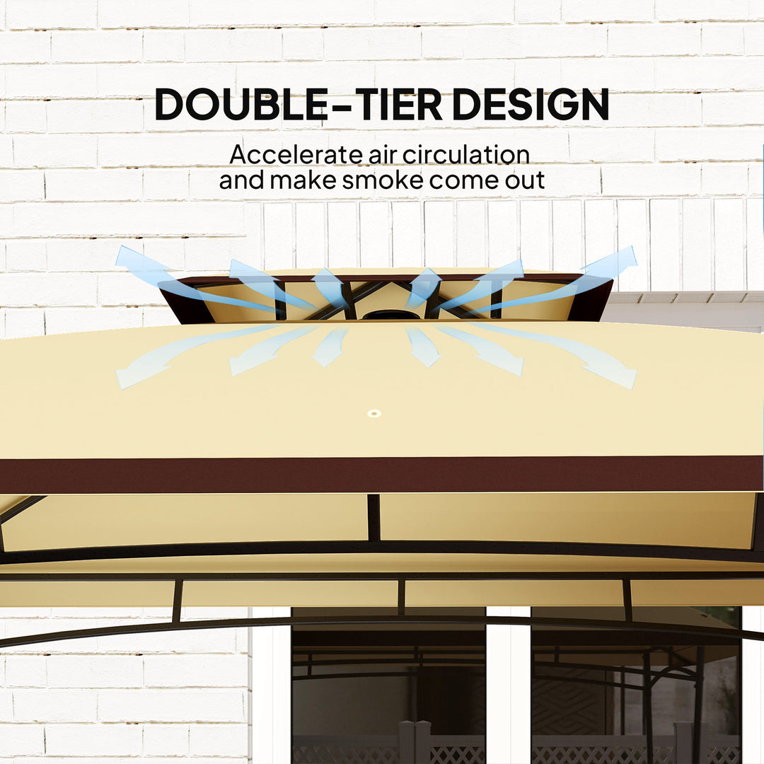 Outsunny 8' x 5' Outdoor Grill Gazebo, Double Tiered Barbecue Grill Gazebo Shelter with 2 Side Shelves and Hook, Light Grey