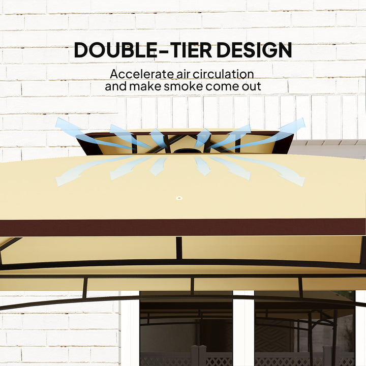 Outsunny 8' x 5' Outdoor Grill Gazebo, Double Tiered Barbecue Grill Gazebo Shelter with 2 Side Shelves and Hook, Light Grey