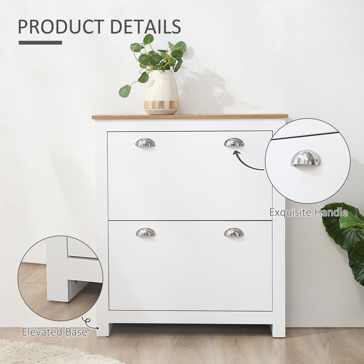 HOMCOM Entryway Shoe Cabinet with 2 Flip Drawers and Adjustable Shelves, 12 Pair Shoe Storage Organizer for Hallway, White