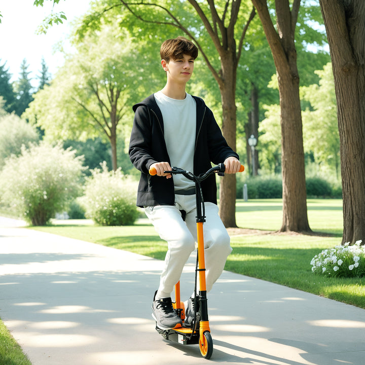 Soozier Foldable Electric Scooter for Kids Ages 6-14, with Seat and 2 Adjustable Heights, Max 6km Range & 12km/h, Orange