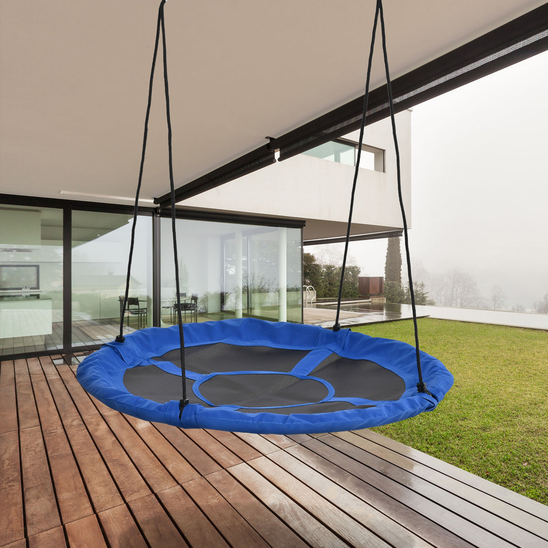 Outsunny 43.25" Saucer Swing, Nest Web Rope Seat with Adjustable Hanging Ropes, for Indoor Outdoor Children 3-12 Years Old, Blue