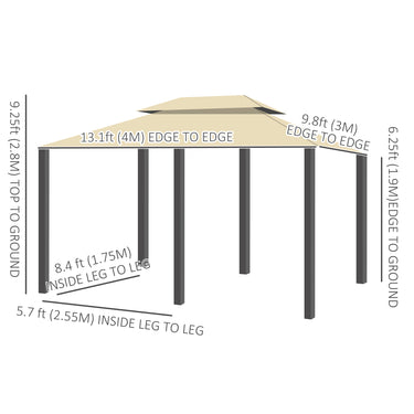 Outsunny 13' x 10' Soft-top Gazebo Patio Steel Canopy Portable Party Event with Double Canopy Roof, Curtains, Cream White