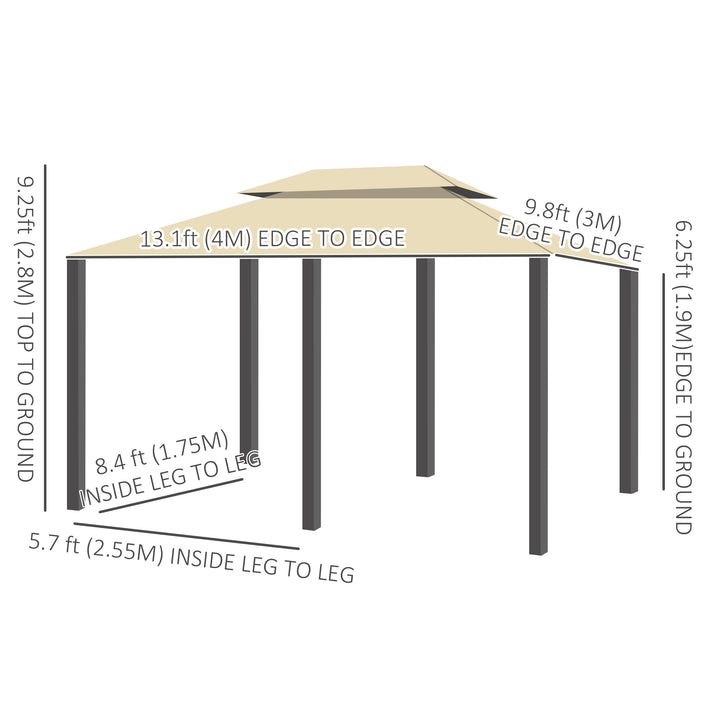 Outsunny 13' x 10' Soft-top Gazebo Patio Steel Canopy Portable Party Event with Double Canopy Roof, Curtains, Cream White