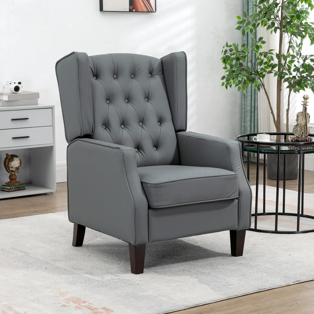 HOMCOM Faux Leather Armchair, Modern Accent Chair with Thick Padding for Living Room, Bedroom, Home Office, Grey