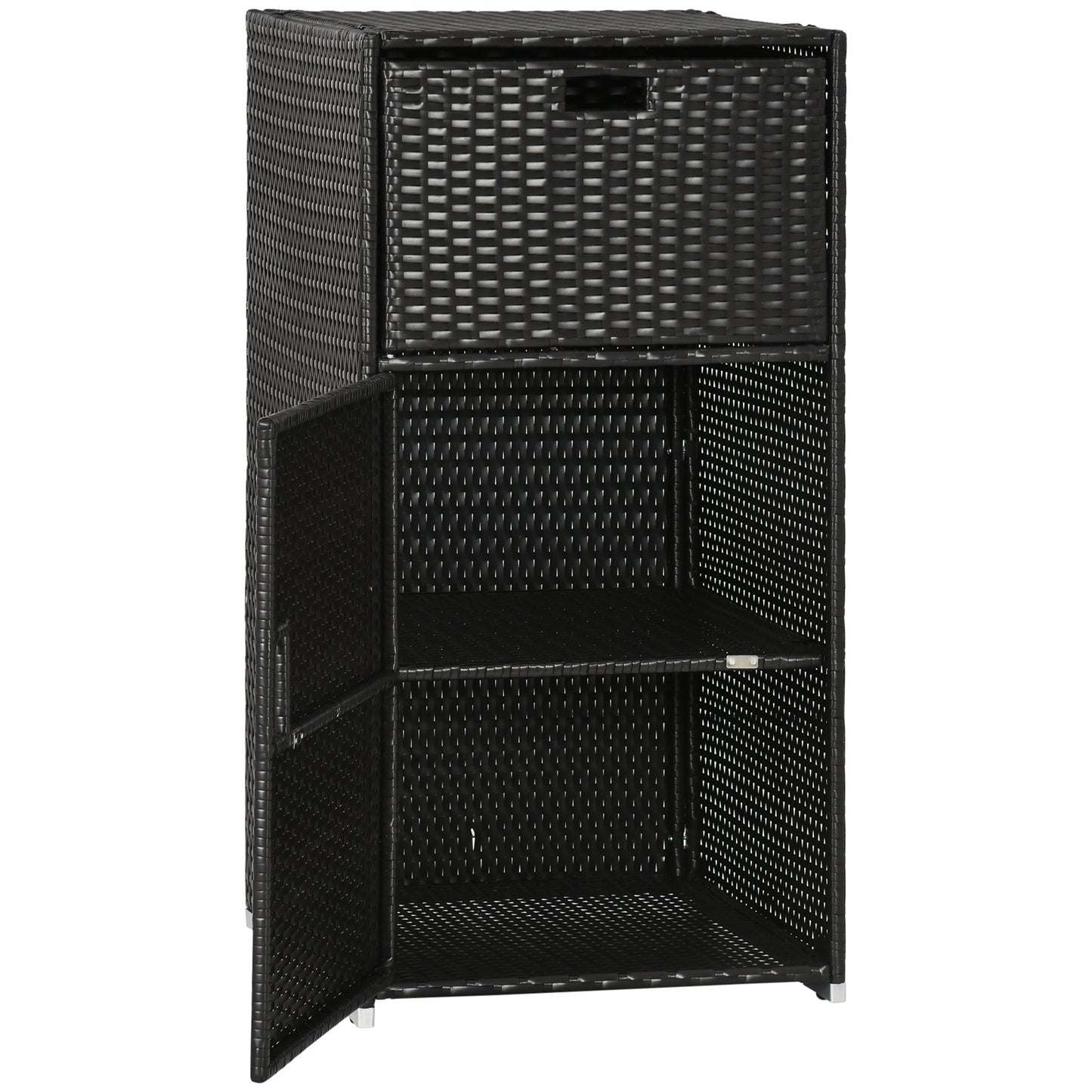 Outsunny Patio Storage Cabinet, Outdoor Towel Rack for Pool, Waterproof PE Rattan Wicker, Hot Tub Accessory, with Basket Drawer, Mixed Grey