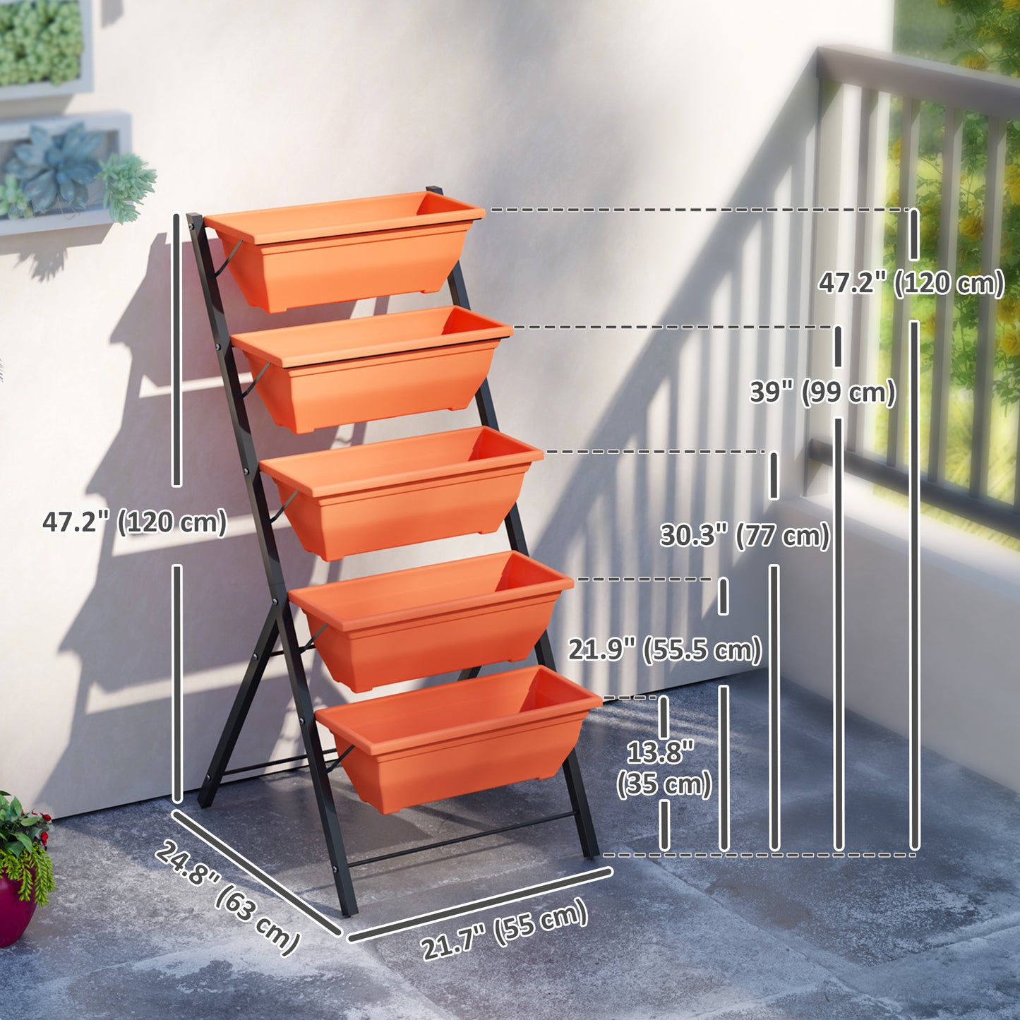 Outsunny 5-Tier Raised Garden Bed with 5 Planter Box, Outdoor Plant Stand Grow Containers with Leaking Holes, Brown